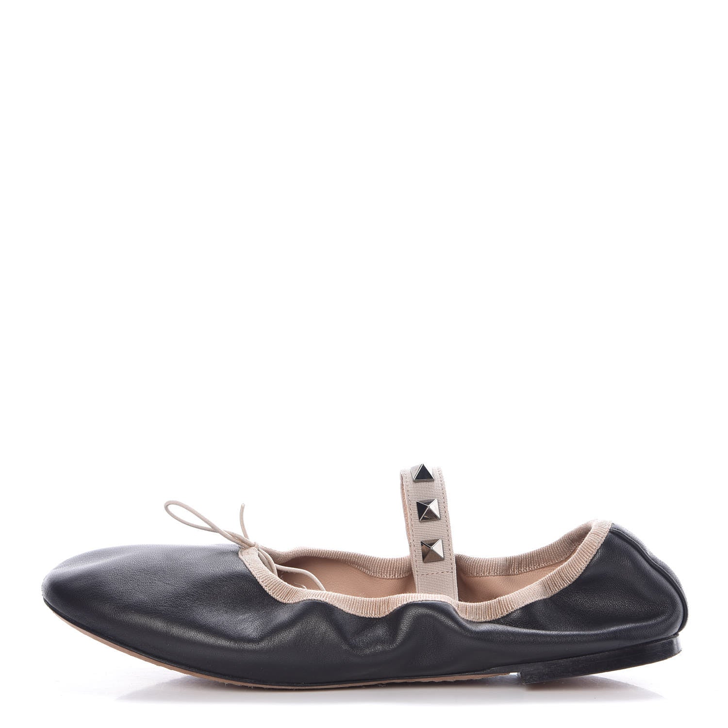 Valentino Garavani Nappa Rockstud Cross Strap Ballerina Flats 35.5 Black 1 of 10