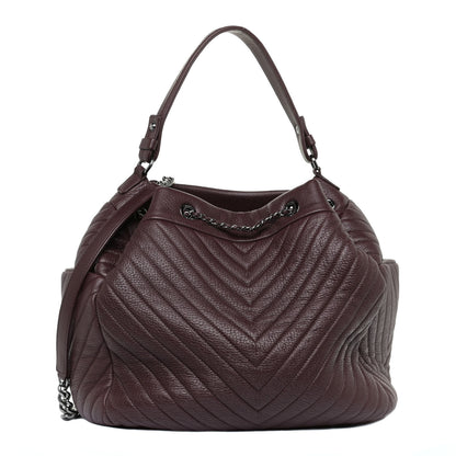 Chanel Deerskin Chevron CC Chain Bucket Drawstring Bag Burgundy 1 of 10