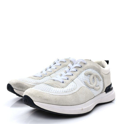 Chanel Calfskin Mesh Lycra Suede Womens Logo Sneakers 40 White 3 of 8