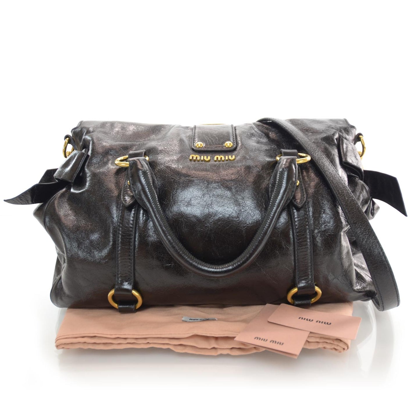 Leather Vitello Lux Bow Bag Black