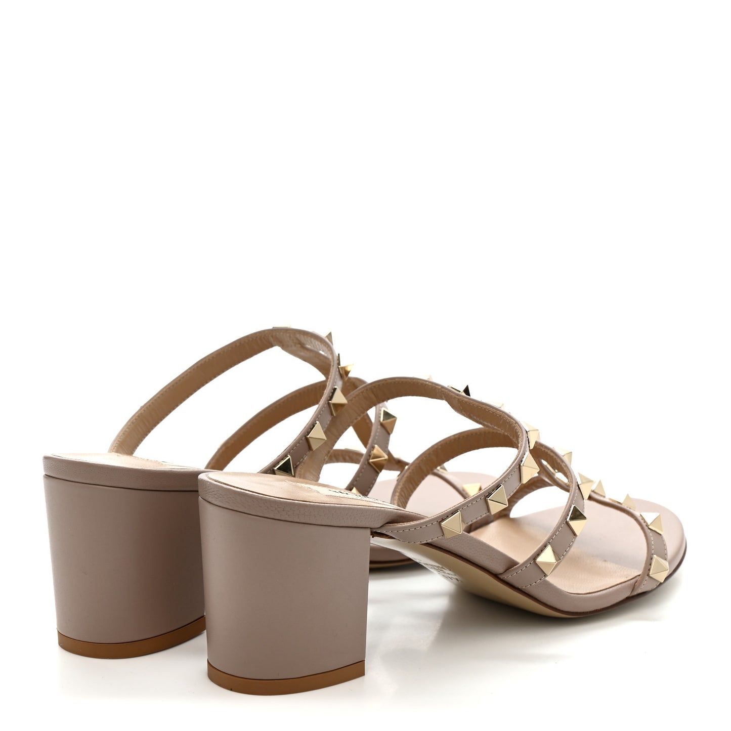 Calfskin Rockstud 60mm Caged Slide Sandals 37.5 Poudre