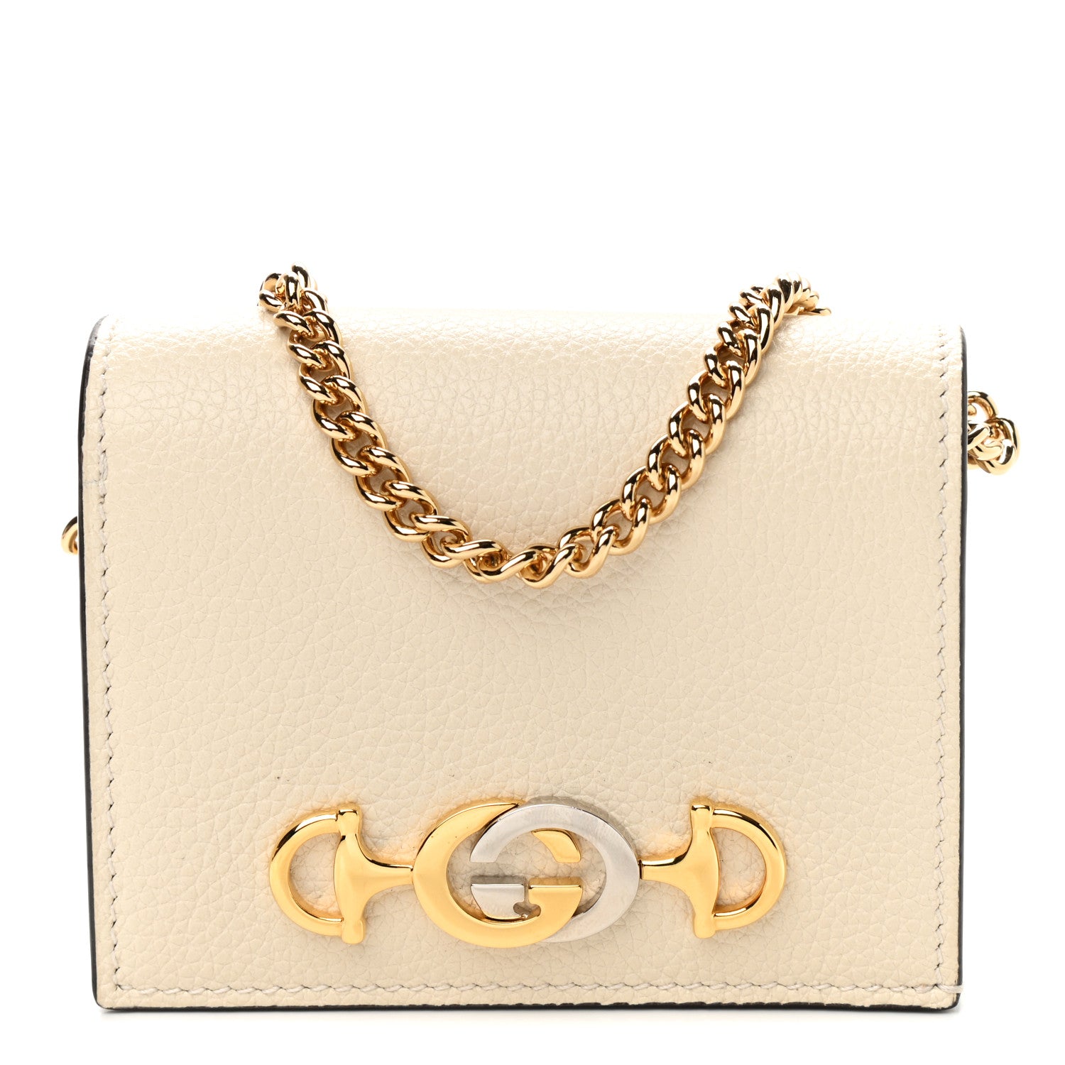 Gucci Grainy Calfskin Zumi Chain Card Case Wallet White 1 of 9
