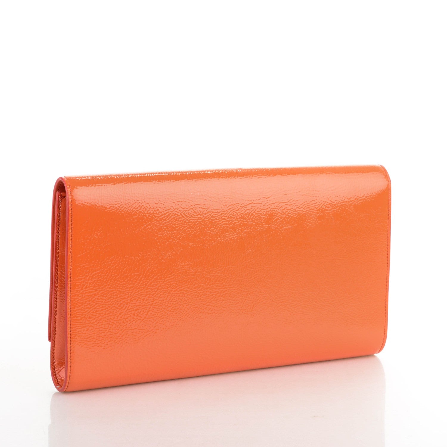 Saint Laurent Textured Patent Monogram Large Belle De Jour Clutch Orange 3 of 8