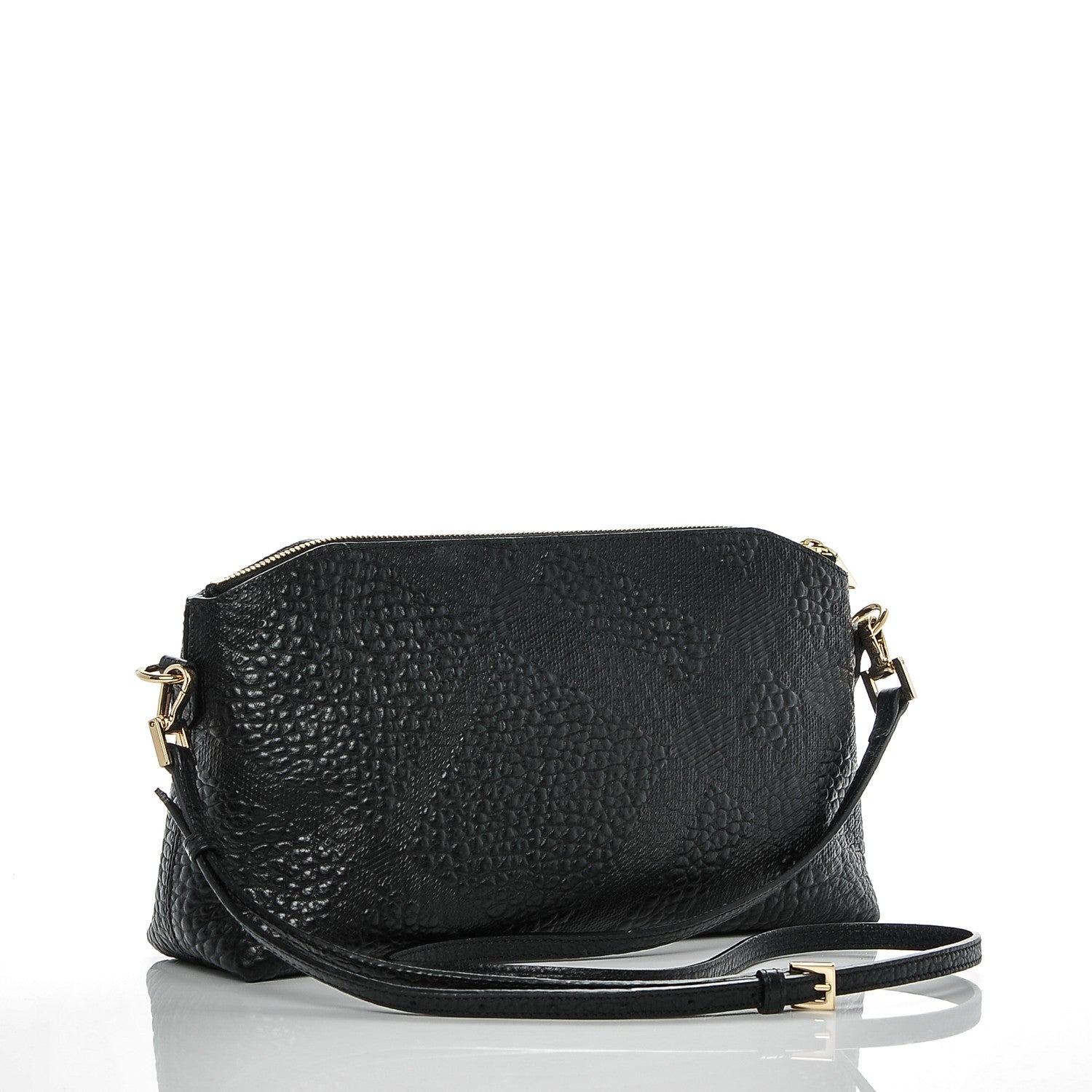 Burberry Signature Grain Calfskin Check Embossed Small Chichester Crossbody Clutch Bag Black 3 of 7