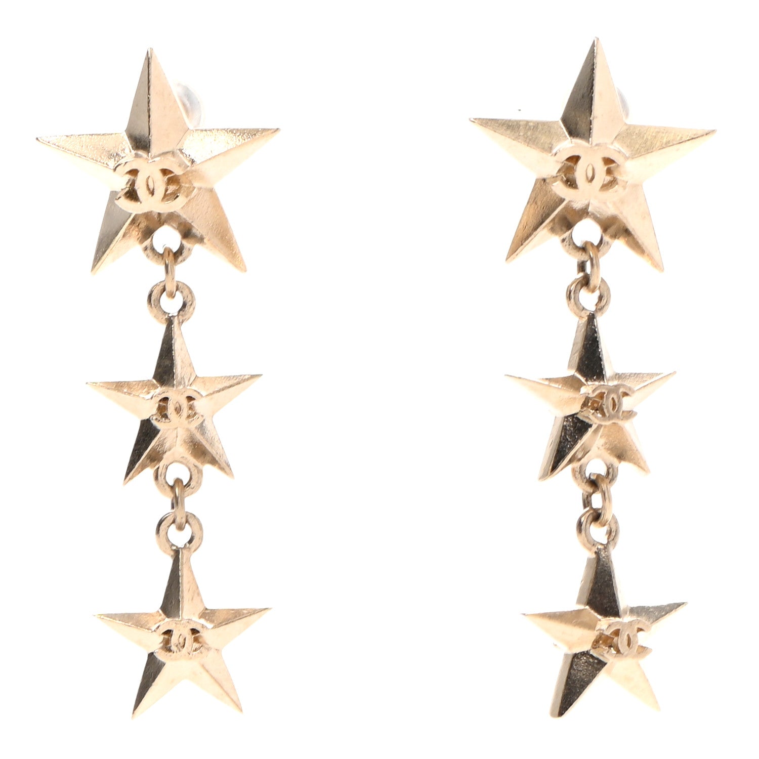 Chanel Metal CC Triple Star Drop Earrings Gold 1 of 4