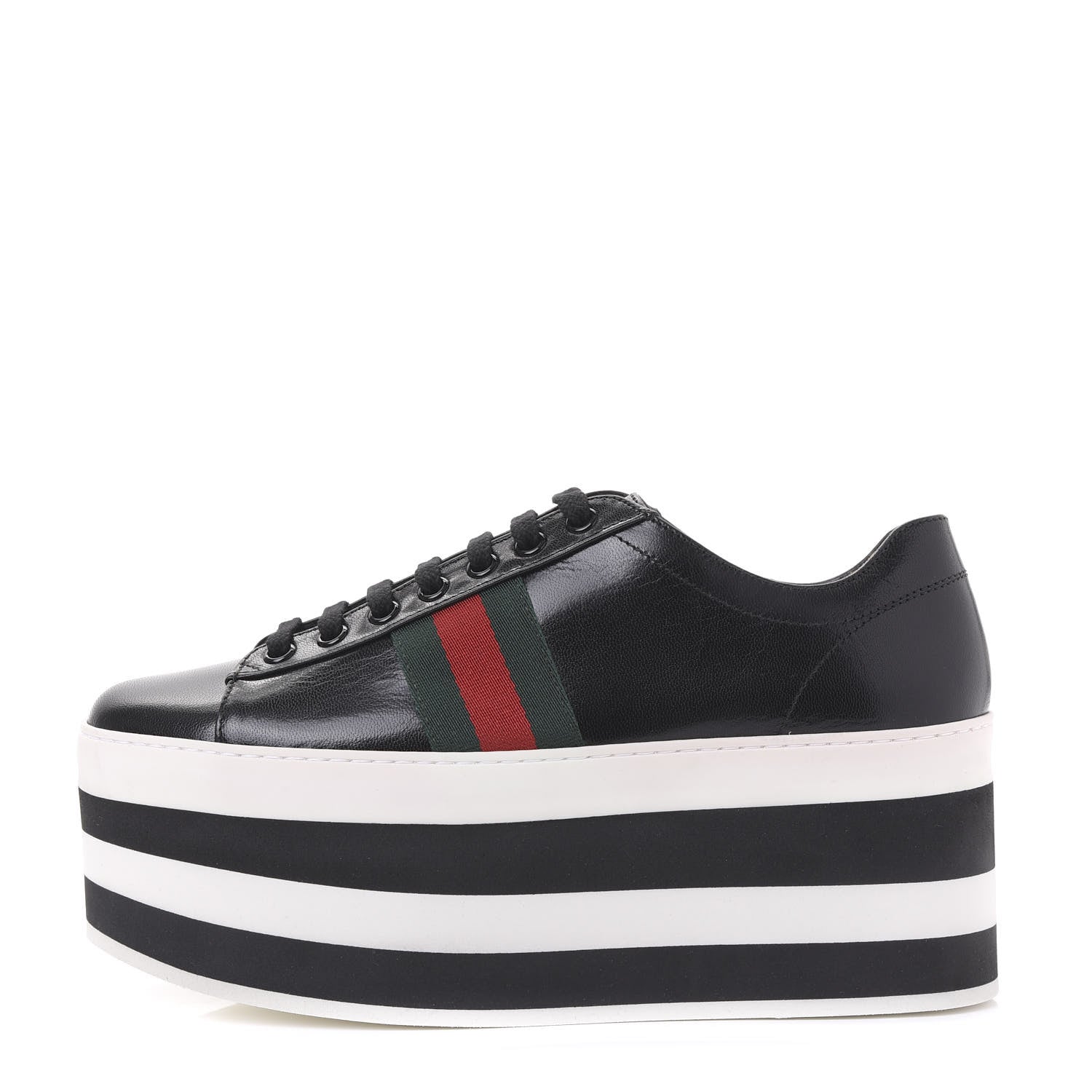 Gucci Malaga Kid Peggy Platform Sneakers 37.5 Black White 1 of 9
