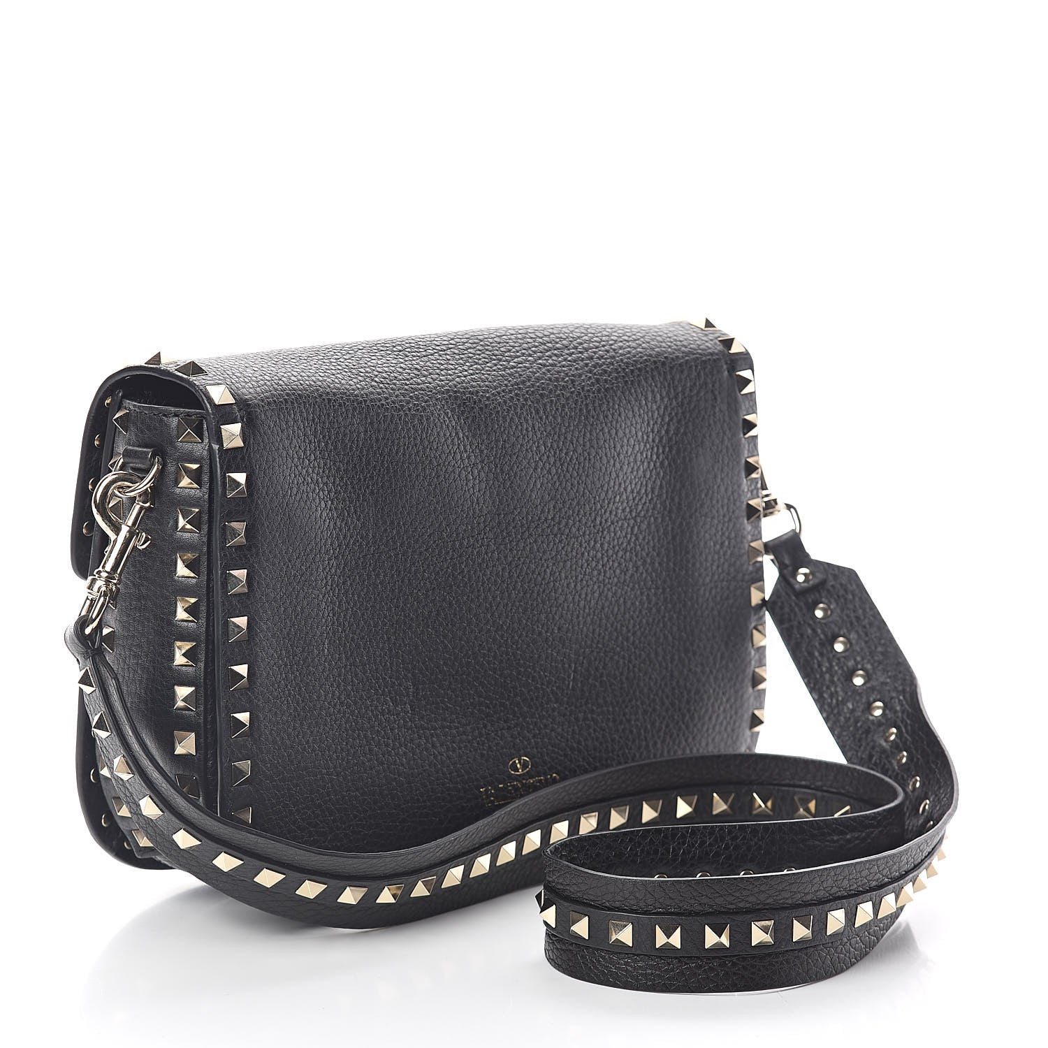 Valentino Garavani Pebbled Calfskin Medium Rockstud Flap Saddle Bag Black 3 of 8