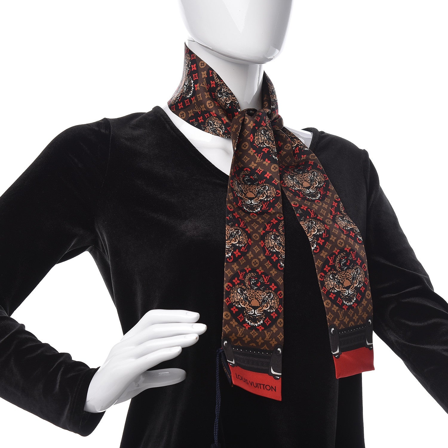 Louis Vuitton Silk Monogram Jaguar Animalle Bandeau Scarf Marron 2 of 4