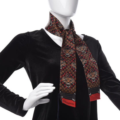 Louis Vuitton Silk Monogram Jaguar Animalle Bandeau Scarf Marron 2 of 4