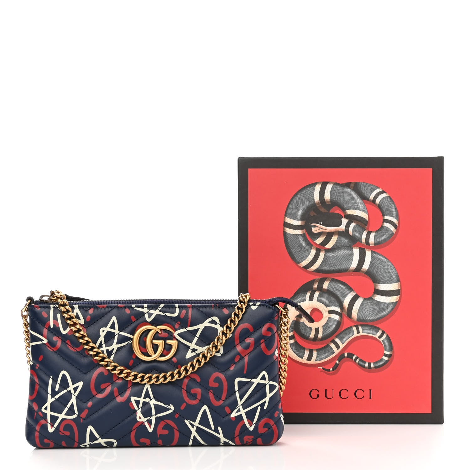 Gucci Calfskin Matelasse GucciGhost Mini GG Marmont Chain Bag Blue Agata Hibiscus Red 12 of 12