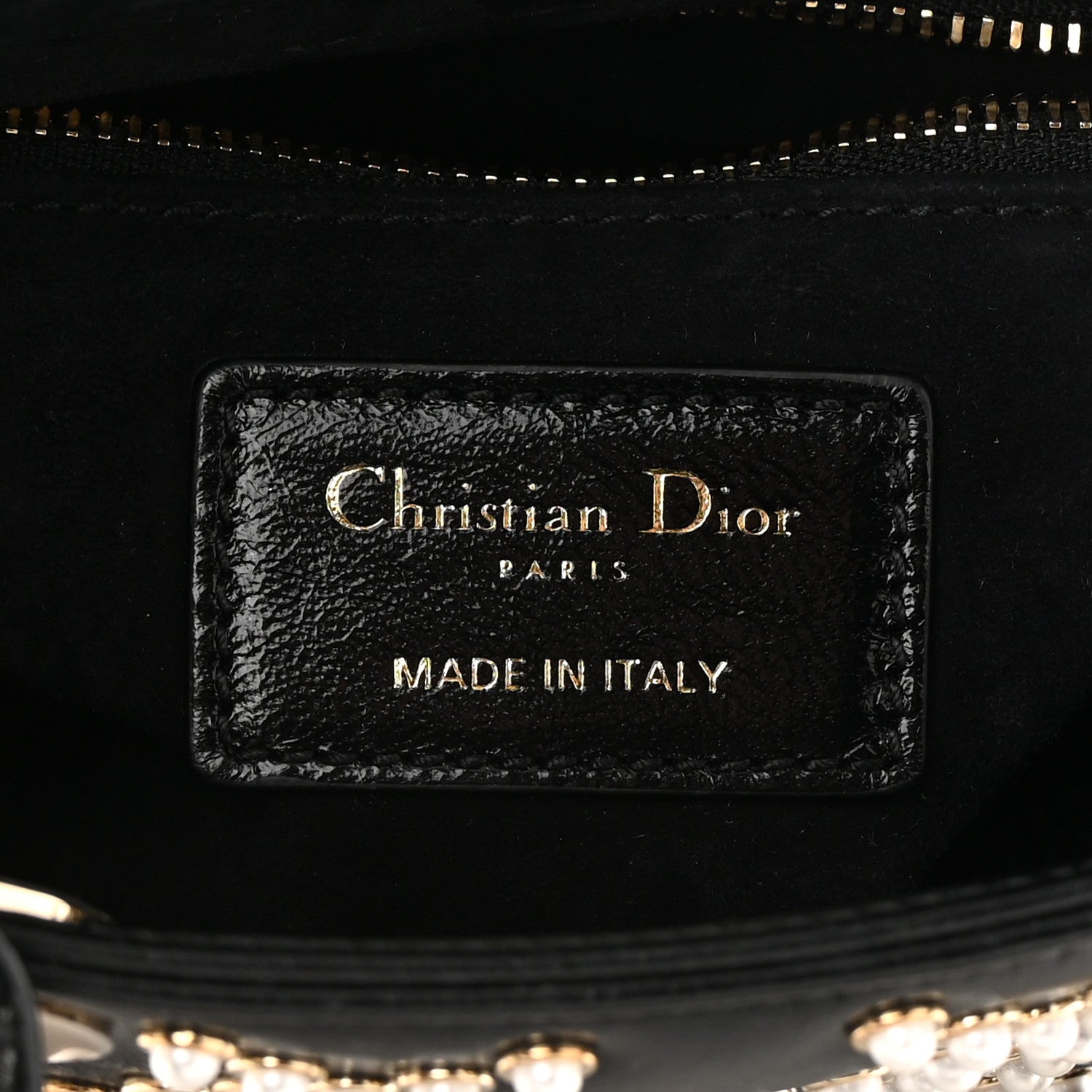 Christian Dior Crinkle Effect Lambskin Pearl Cannage Mini Lady Dior Black 6 of 10