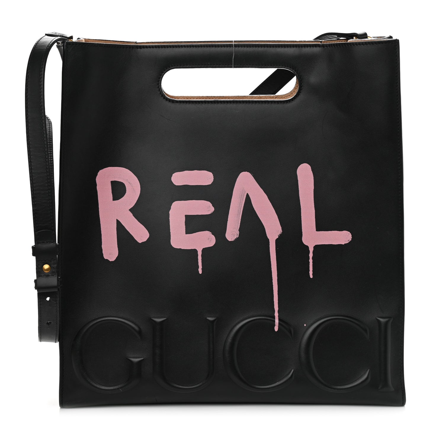 Calfskin GucciGhost Real Medium XL Tote Black Pink