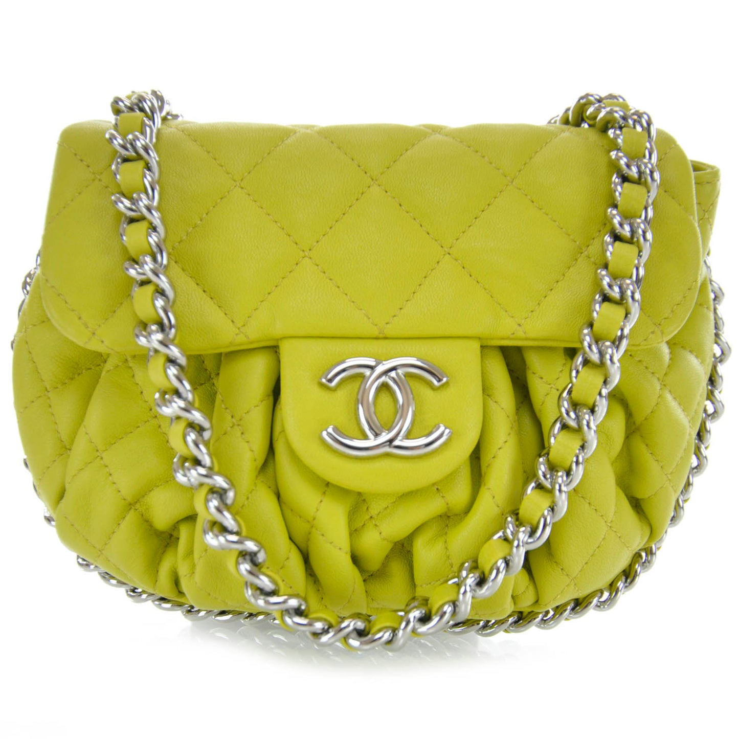 Washed Lambskin Mini Chain Around Messenger Neon Yellow 12C