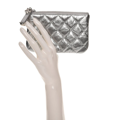 Chanel Metallic Calfskin Quilted Small Cosmo Cosmetic Case Silver 2 of 7