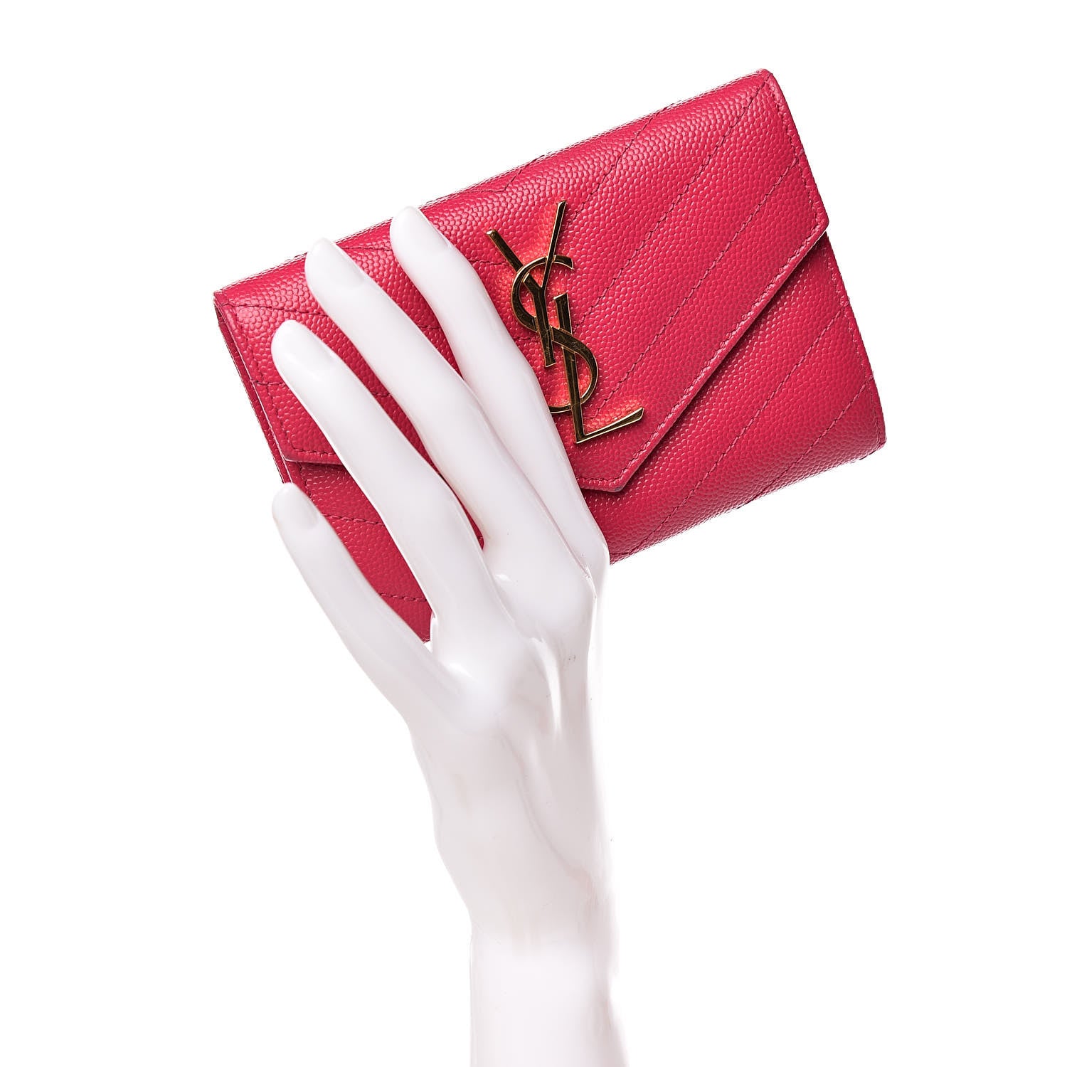 Saint Laurent Grain De Poudre Matelasse Chevron Small Monogram Envelope Wallet Bubblegum 2 of 10