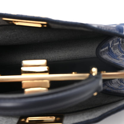 Fendi Chenille Vitello Seta FF Small Peekaboo I SEE U Satchel Grigio Blue Notte 5 of 12