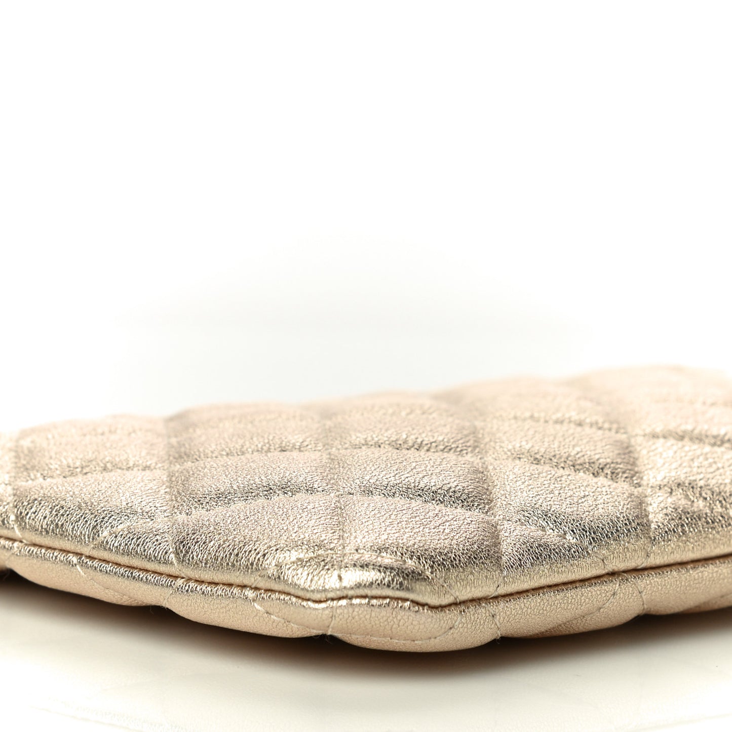Metallic Lambskin Quilted Cosmetic Case Gold
