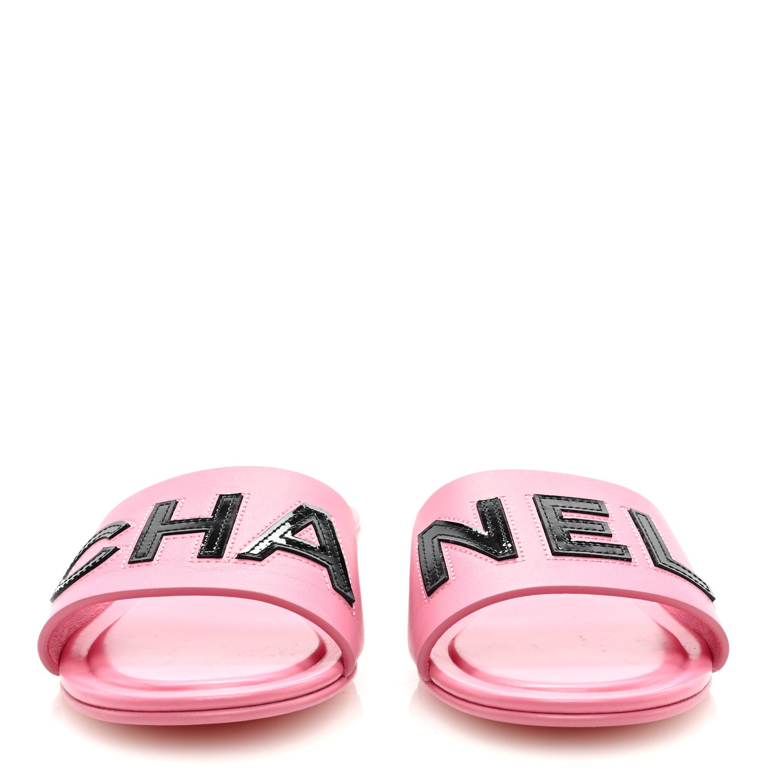 Chanel Calfskin Patent Calfskin Logo Mules 38 Pink Black 3 of 8
