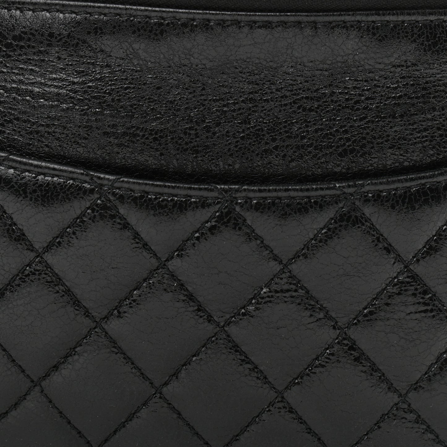 Crumpled Glazed Lambskin Quilted Waist Bag Fanny Pack Black