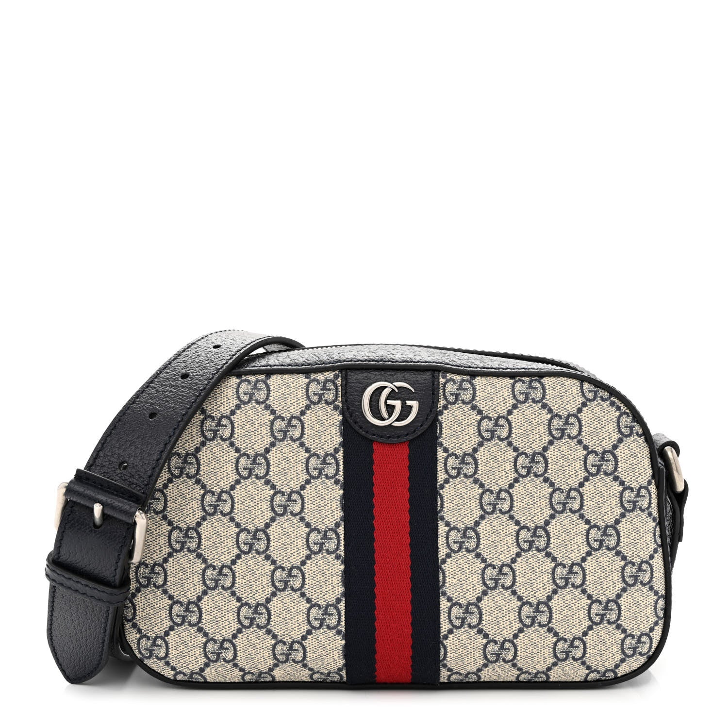 Gucci GG Supreme Monogram Textured Dollar Calfskin Web Small Ophidia Camera Bag Beige Blue 1 of 12
