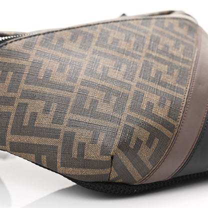 Fendi Glazed Fabric Vitello Liberty FF 1974 Diagonal Belt Bag Tobacco Moresco Black 9 of 10