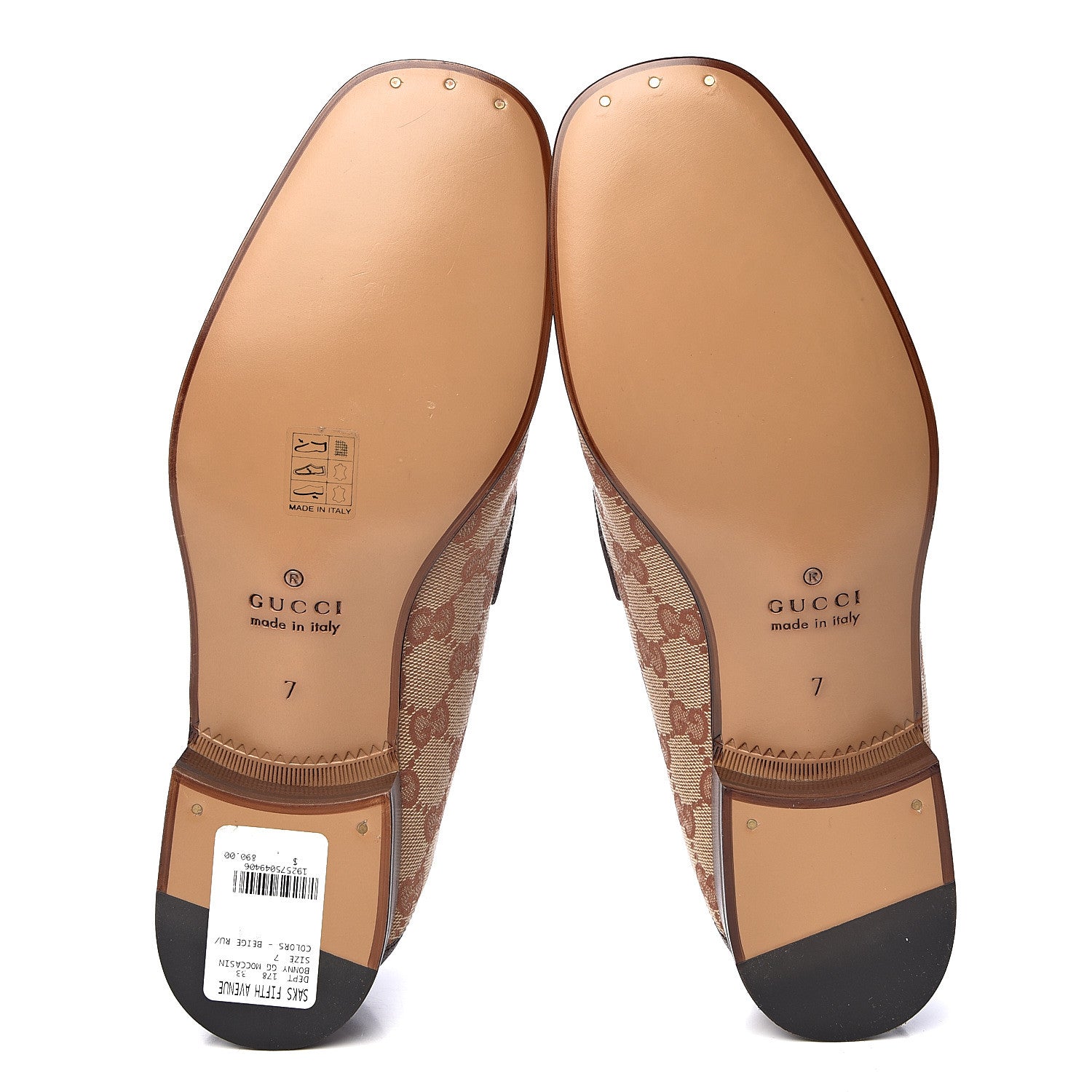 Gucci GG Monogram Goatskin Web Mens Horsebit Loafers 7 Beige Ruggine Light Brown 5 of 10