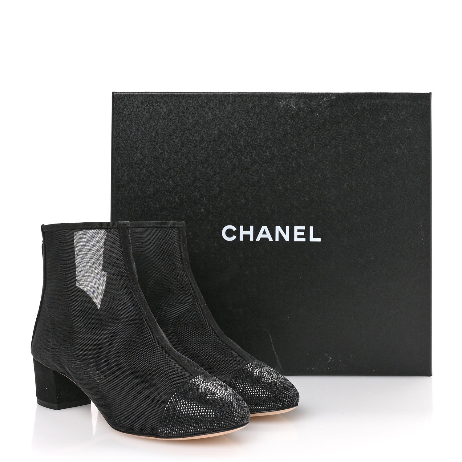 Chanel Mesh Suede Cap Toe Embellished Short Boots 35.5 Black 9 of 9