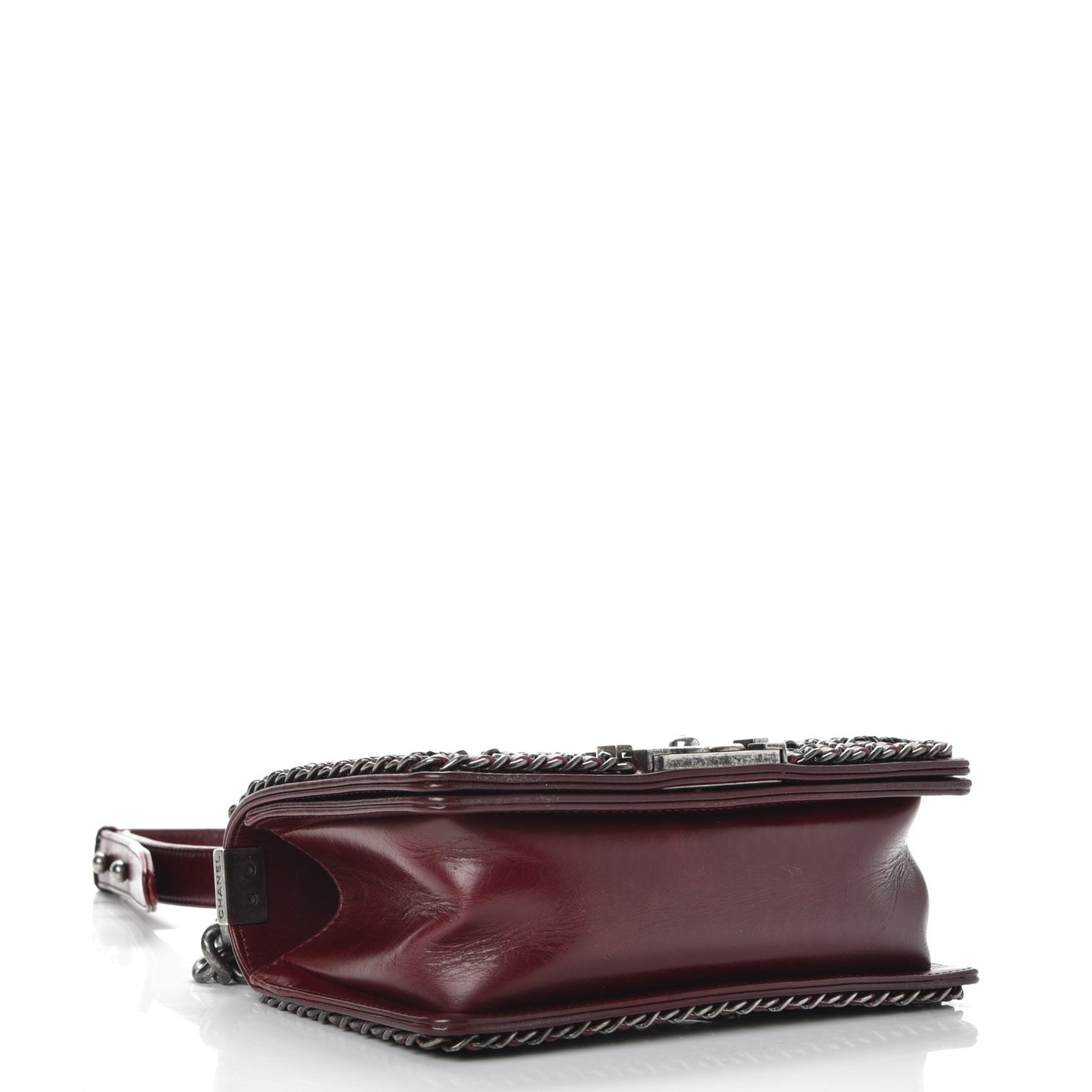 Glazed Calfskin Quilted Small Boy Chained Flap Burgundy