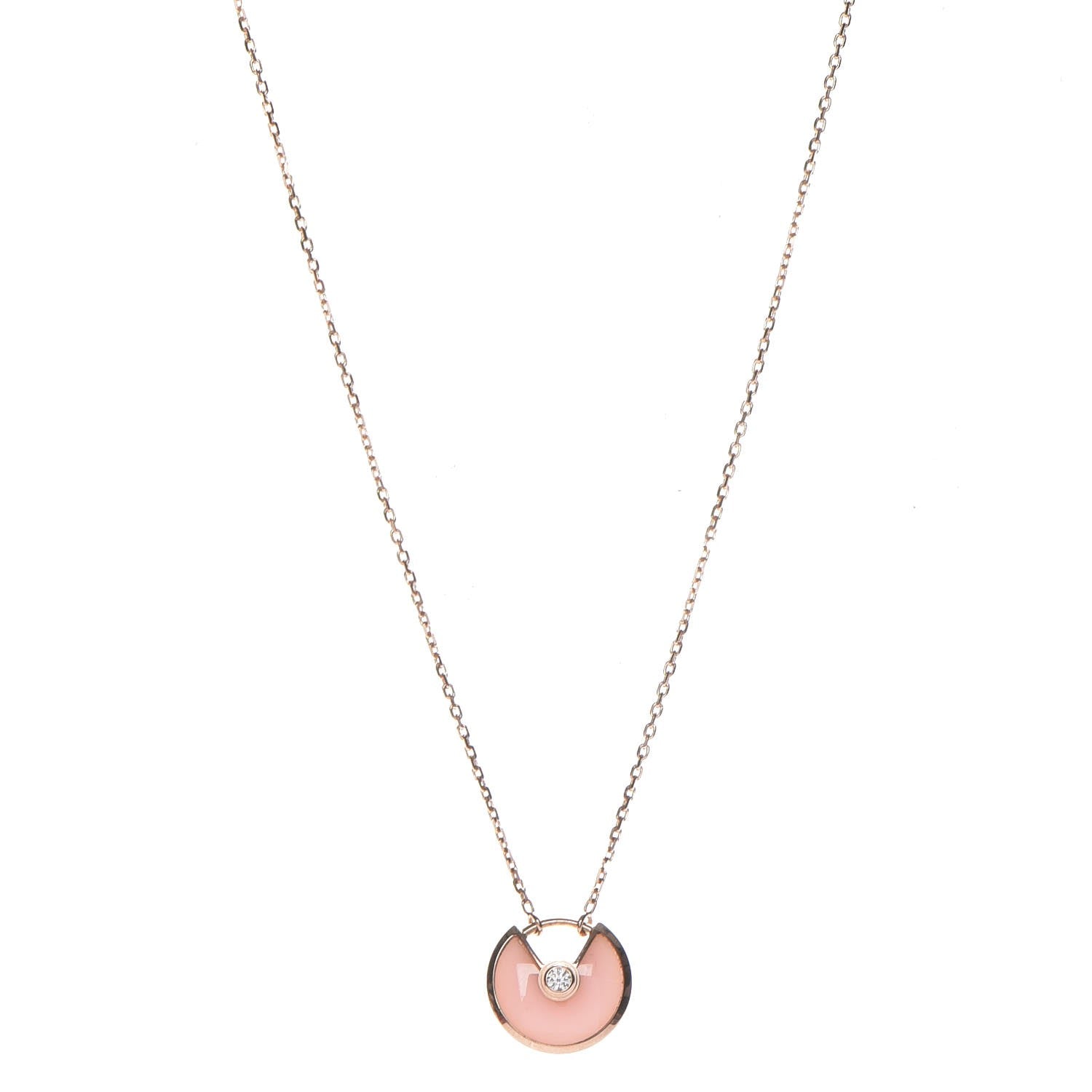 Cartier 18K Pink Gold Diamond Pink Opal XS Amulette de Cartier Pendant Necklace 1 of 6