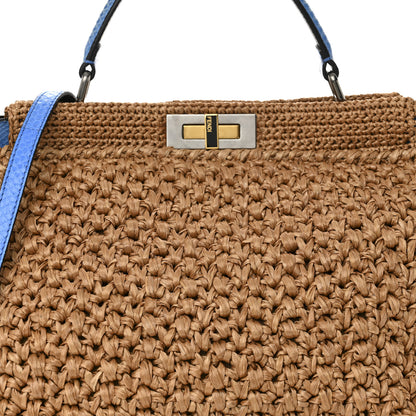Fendi Raffia Snakeskin Large Peekaboo X-Tote Miele Bluette 8 of 10