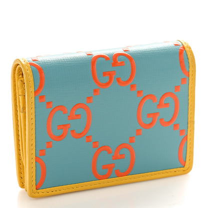 Gucci Azalea Calfskin GG Monogram Bi-Color Debossed Horsebit 1955 Card Case Wallet Dusty Azure Stone Topaz Deep Orange 3 of 8
