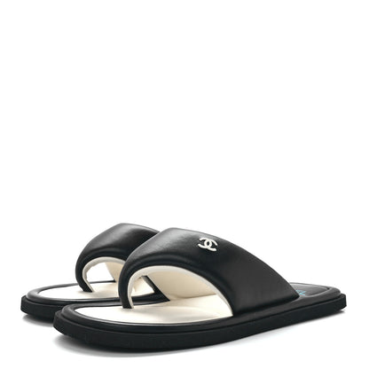 Chanel Lambskin Padded Pool Thong Sandals 38 Black 3 of 7