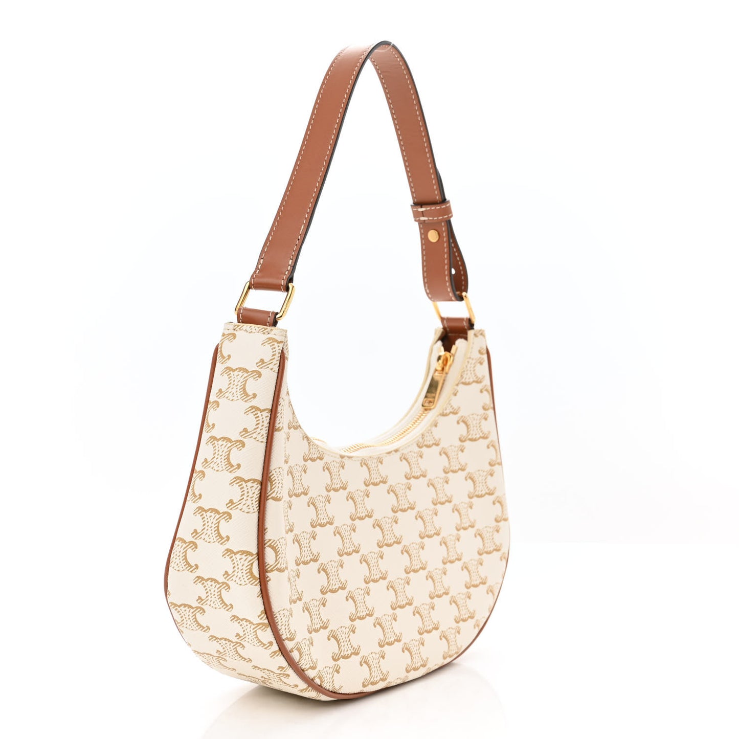 Canvas Calfskin Ava Triomphe Shoulder Bag White