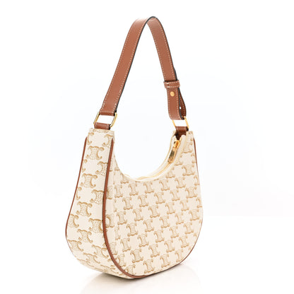 Celine Canvas Calfskin Ava Triomphe Shoulder Bag White 3 of 11