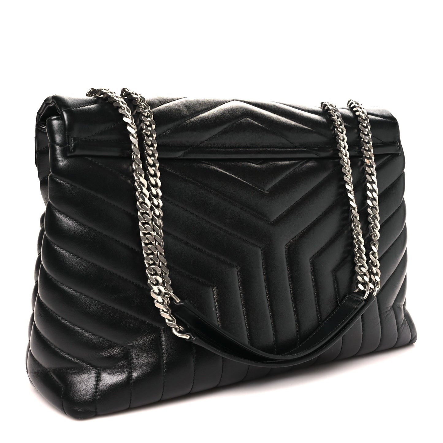 Calfskin Y Quilted Monogram Large Loulou Chain Satchel Black