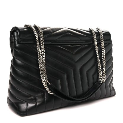 Saint Laurent Calfskin Y Quilted Monogram Large Loulou Chain Satchel Black 3 of 11