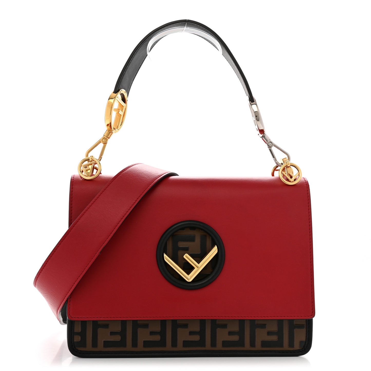 Vitello Century F is Fendi Bi-Color FF 1974 Embossed Kan I Shoulder Bag Fragola Maya Black