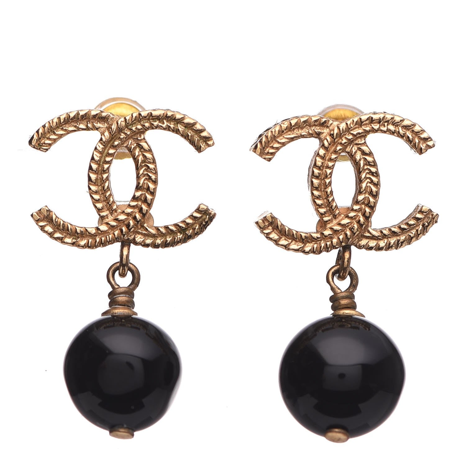 Chanel CC Bead Drop Earrings Gold Black 1 of 5