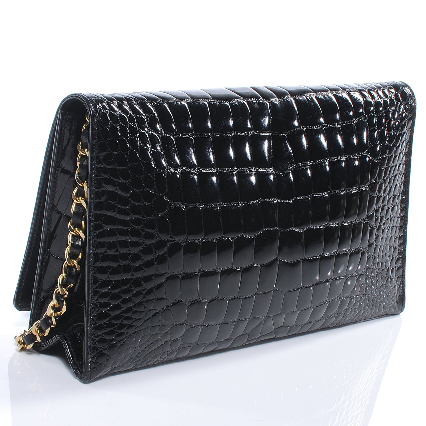 Shiny Crocodile Medium Single Flap Black