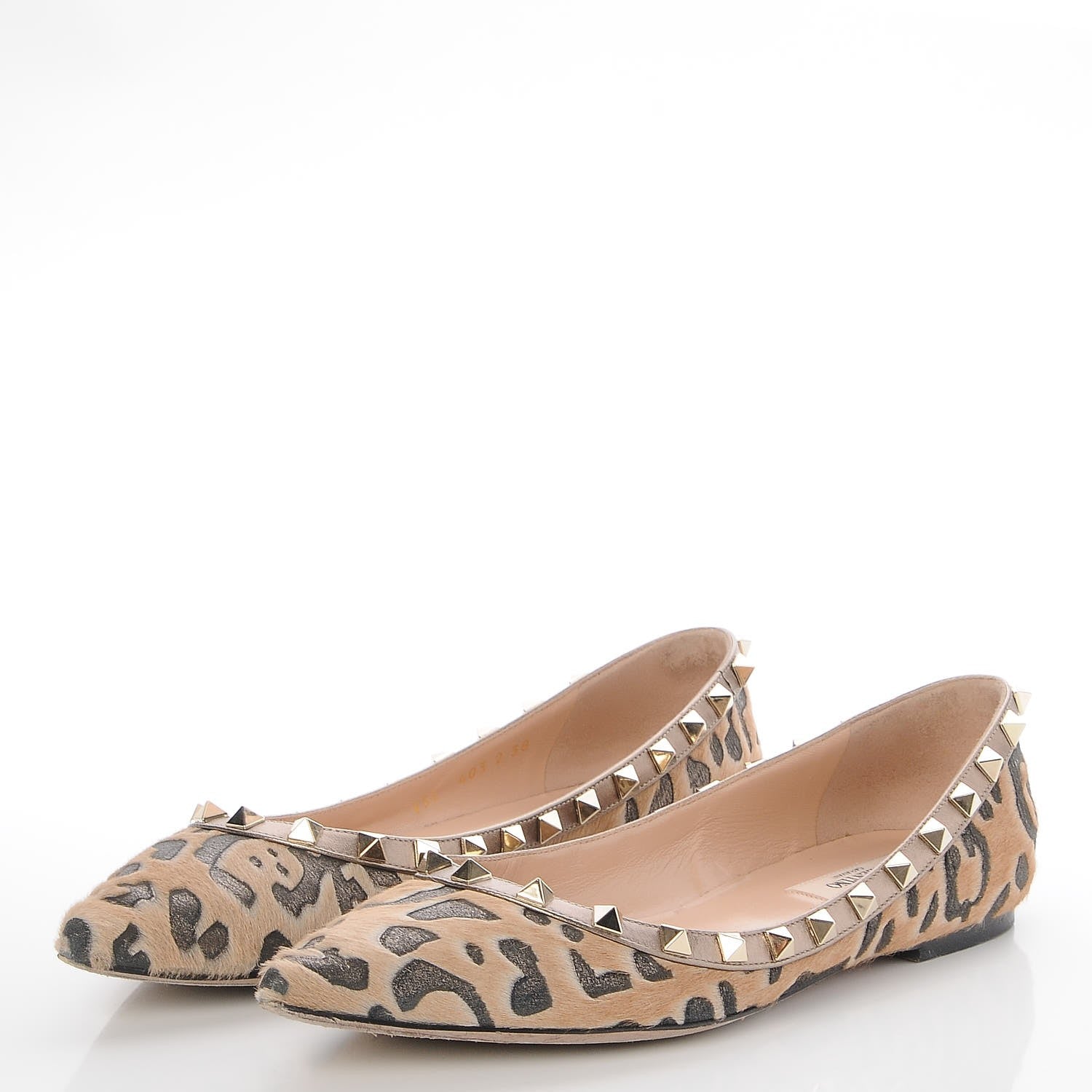 Valentino Garavani Calf Hair Leopard Print Rockstud Ballerina Flats 38 Fucile Al Campion 3 of 23