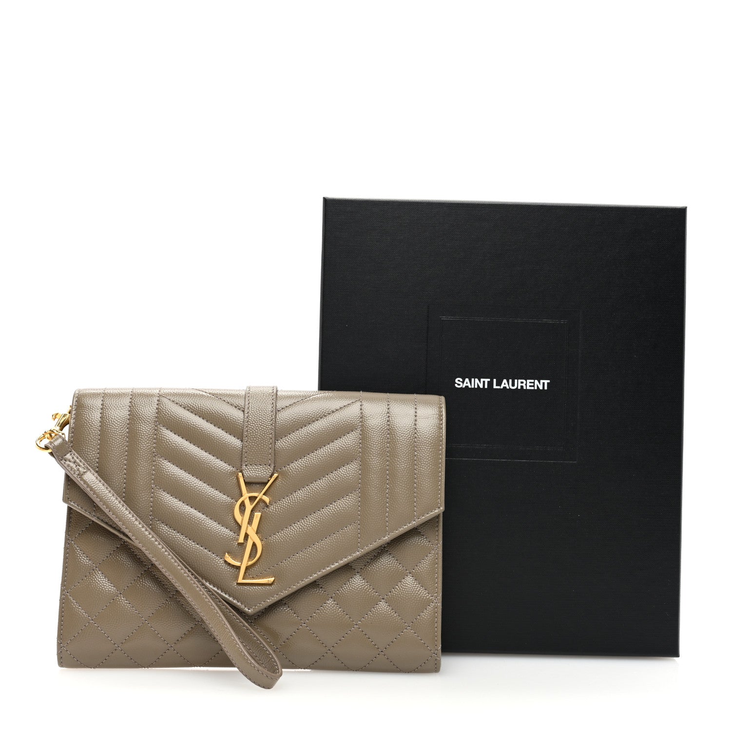 Saint Laurent Grain De Poudre Textured Mixed Matelasse Triquilt Monogram Greyish Brown 7 of 7