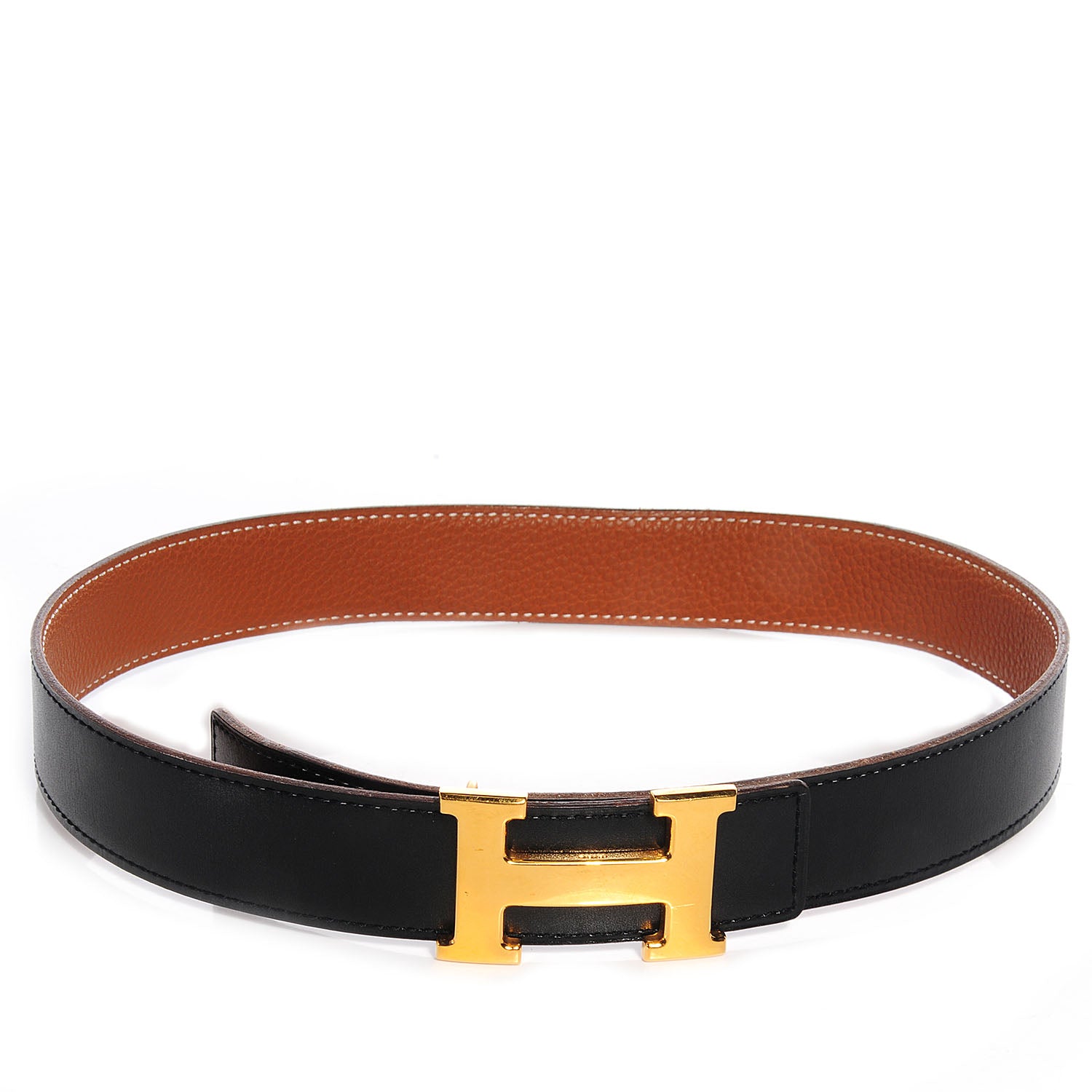 Hermes Box Togo Reversible Polished Constance 32mm H Belt 70 Noir Gold 1 of 6