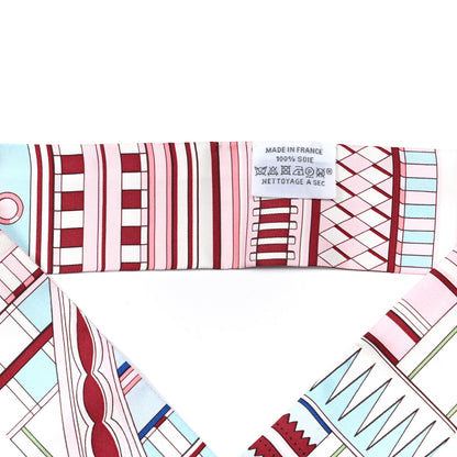 Hermes Silk Voltes Et Pirouettes Twilly Rose Ciel Bordeaux 2 of 5