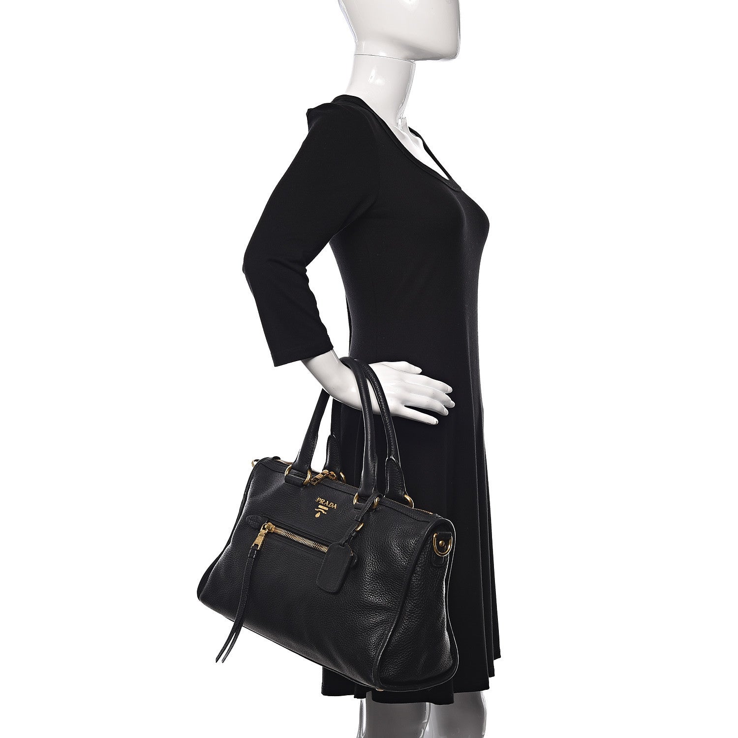 Prada Vitello Daino Shopping Satchel Black 2 of 11