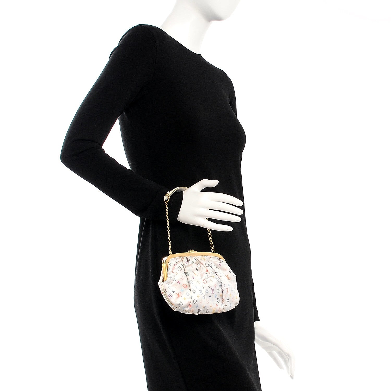 Louis Vuitton Satin Monogram Multicolor Aumoniere Clutch White 2 of 11