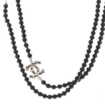 Chanel Metal Crystal Beaded CC Long Necklace Black Silver 4 of 7