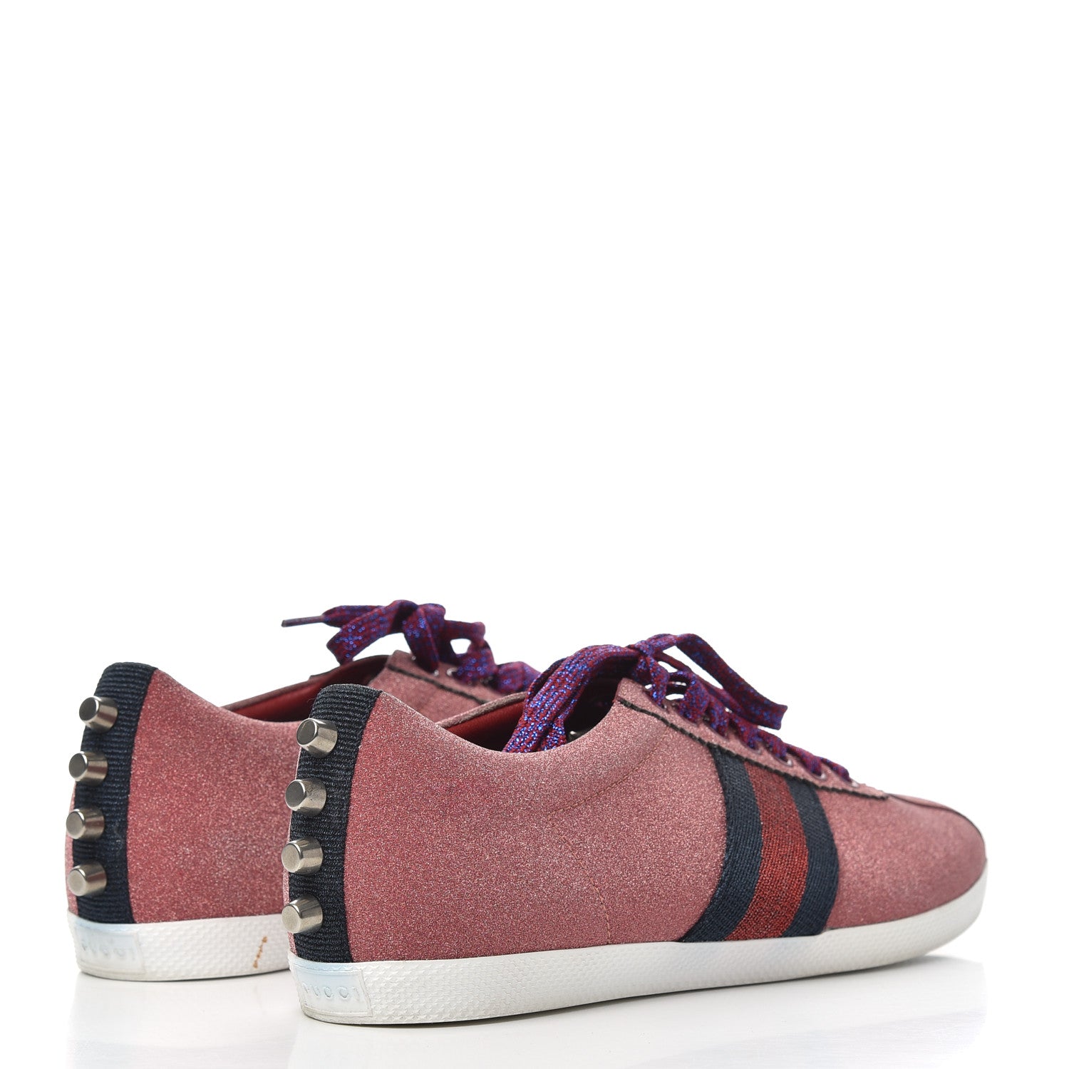 Gucci Glitter Fabric Studded Web Womens Sneakers 38 Rosso 4 of 15