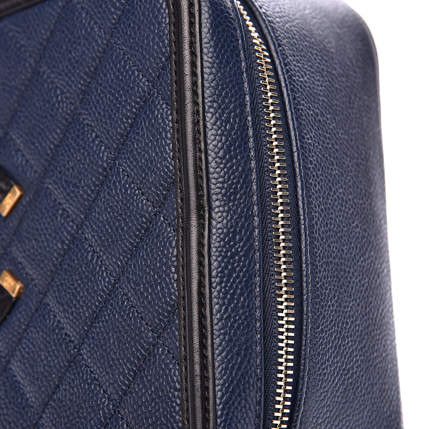 Caviar Quilted Large CC Filigree Vanity Case Navy Black