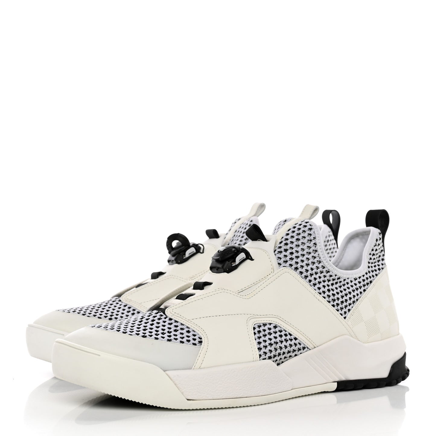 Mesh Calfskin Damier Embossed Fuel Power Sneakers 11 White