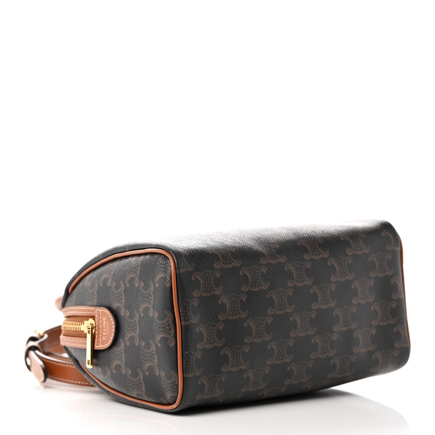 Celine Triomphe Canvas Calfskin Small Boston Bag Tan 4 of 15